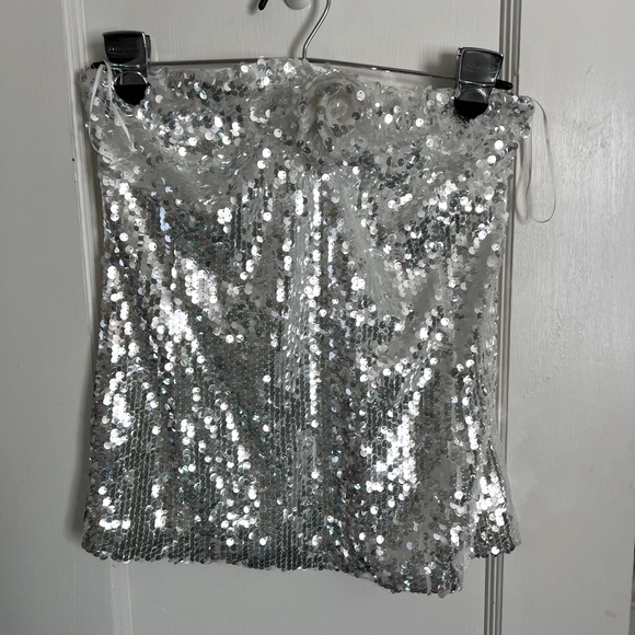 WAYF X Jourdan Sloane Silver Sequins Tube Top Size S - Picture 2 of 8